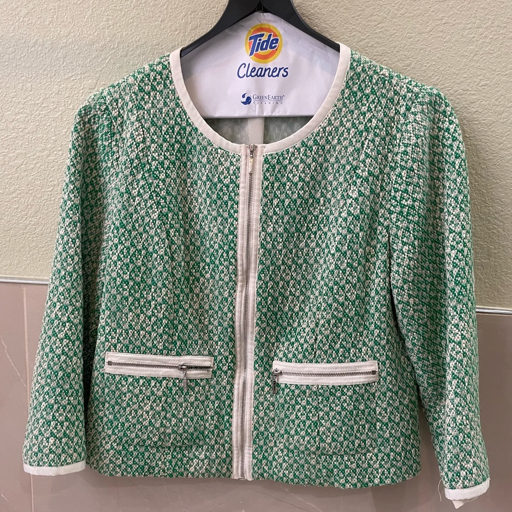 CAbi green & white tweed jacket